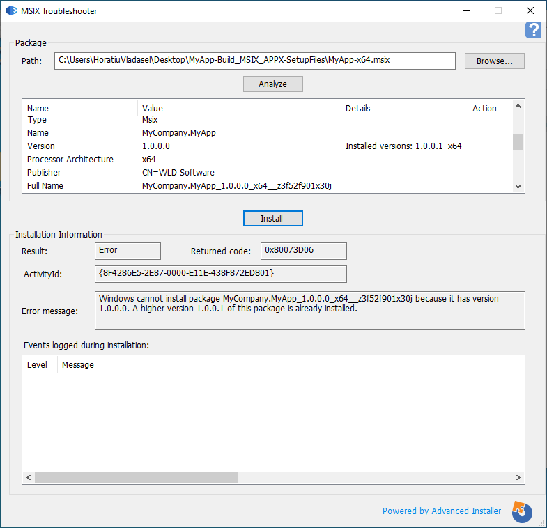 MSIX Error - newer version already installed (0x80073D06)