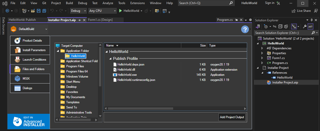 Create an installer from Visual Studio