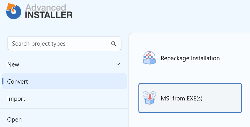 New "Create MSI from EXE packages" project