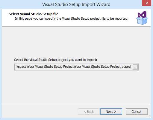 Select Visual Studio Setup project file