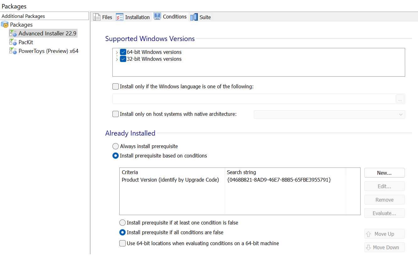 Conditions tab