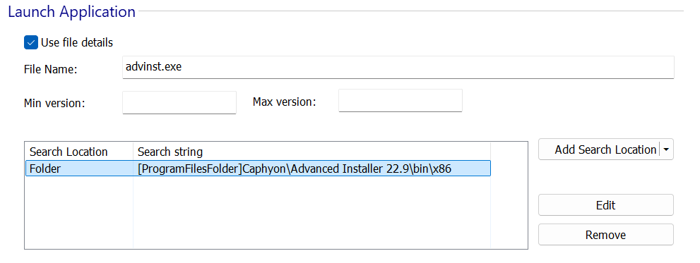 Launch app settings
