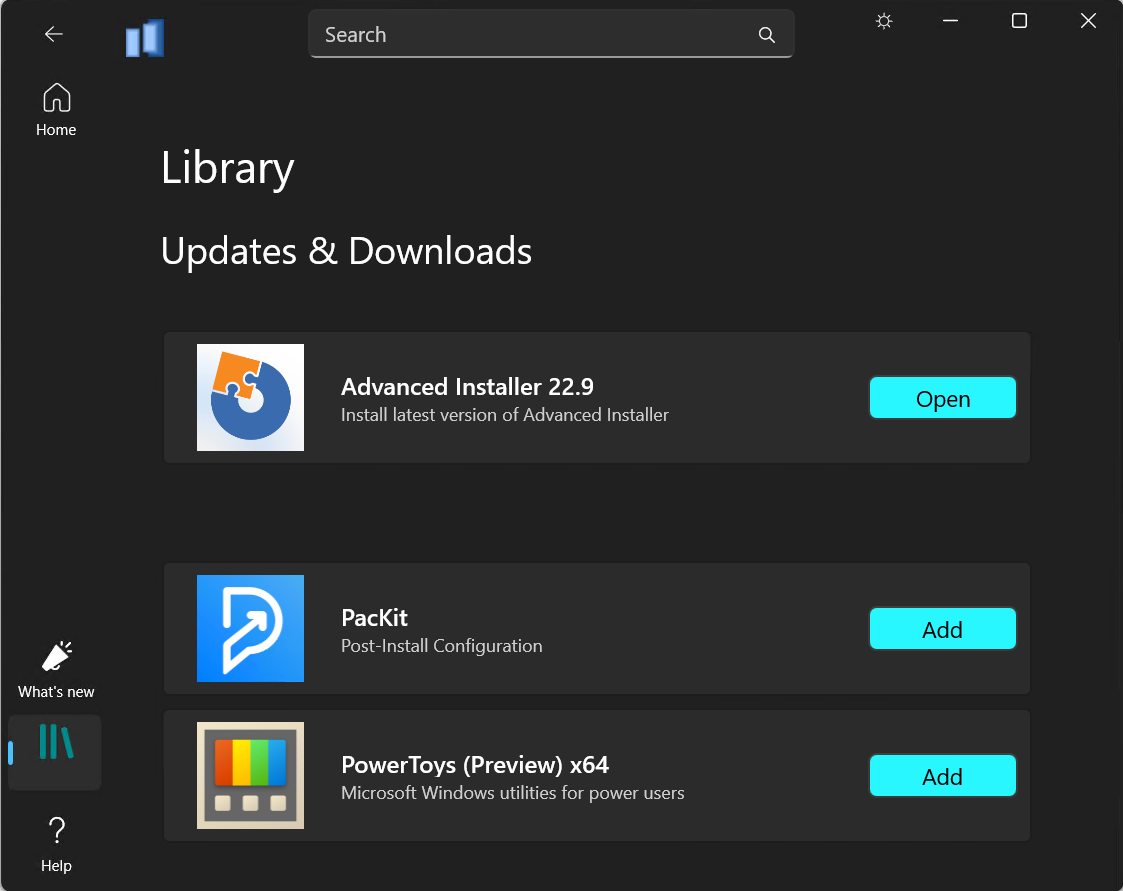 Suite app library tab