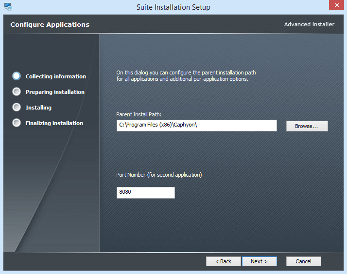 Configure the selected applications.