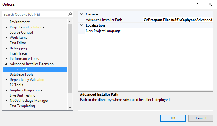 Configure Advanced Installer extension for Microsoft Visual Studio