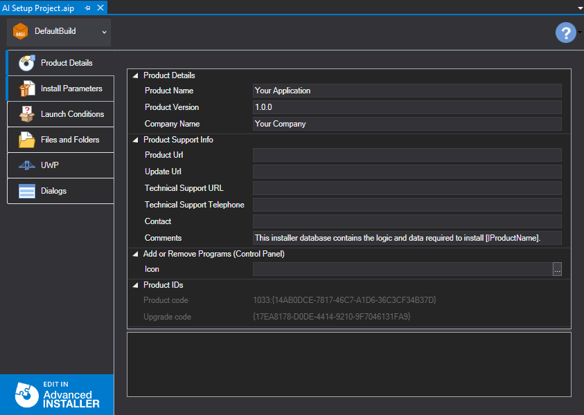 advanced installer visual studio solution in .aip file