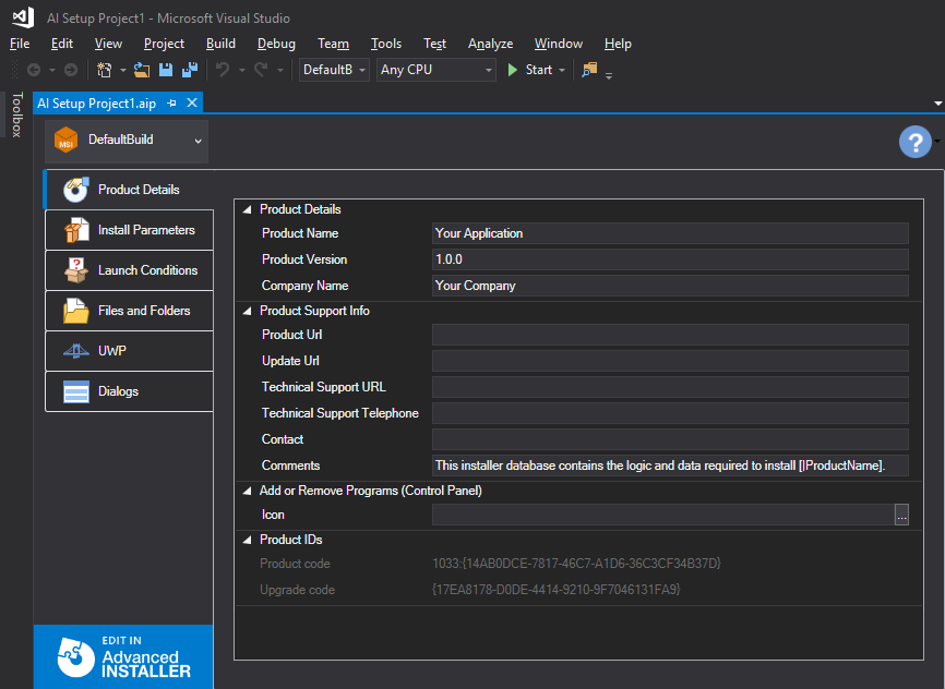 Advanced Installer extension for Visual Studio Overview