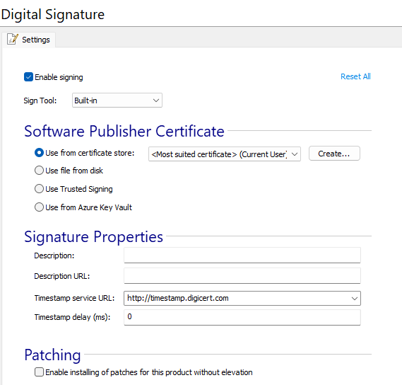 Updates digital signature tab