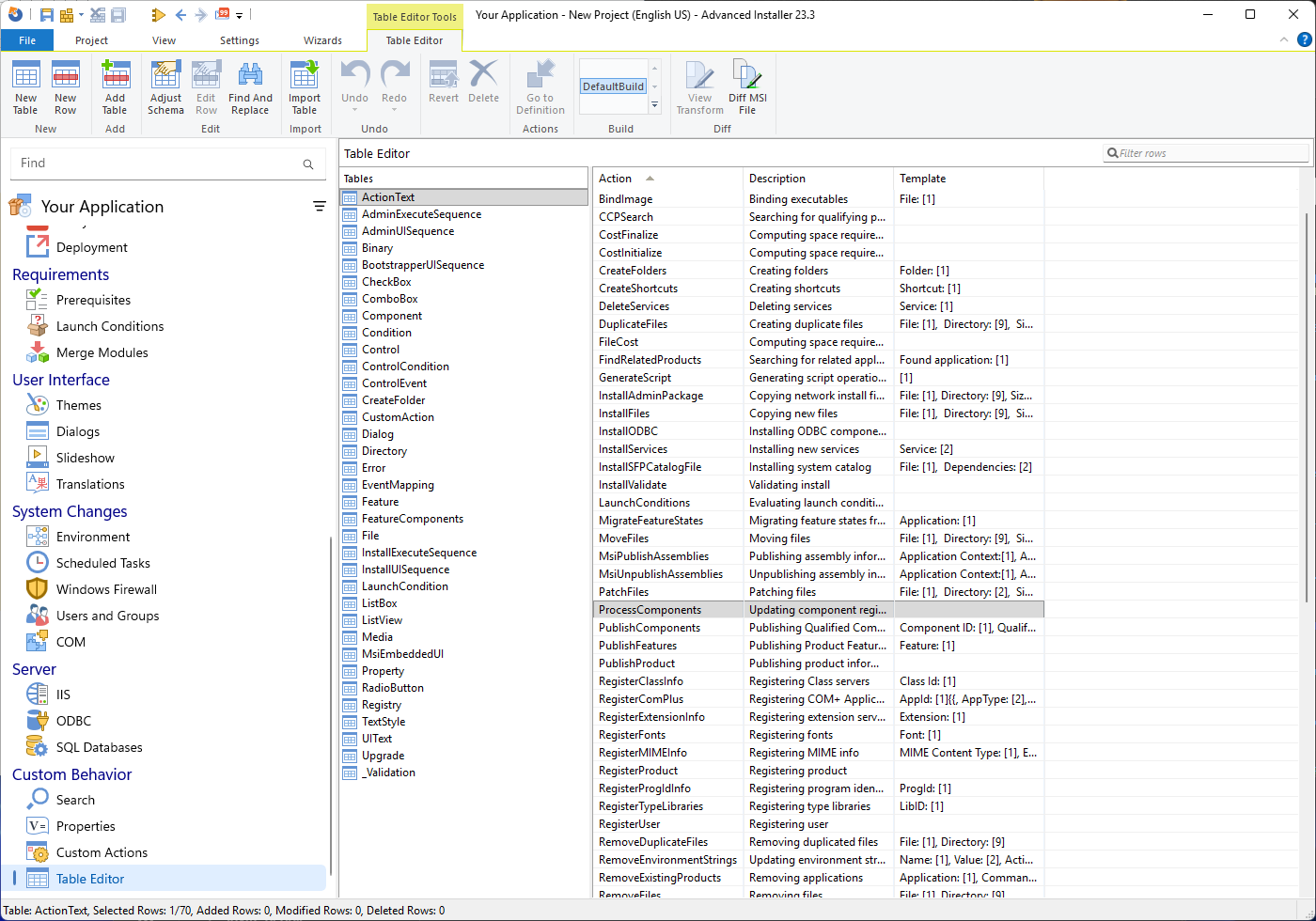 Table Editor in Advanced Installer Table Editor in Advanced Installer