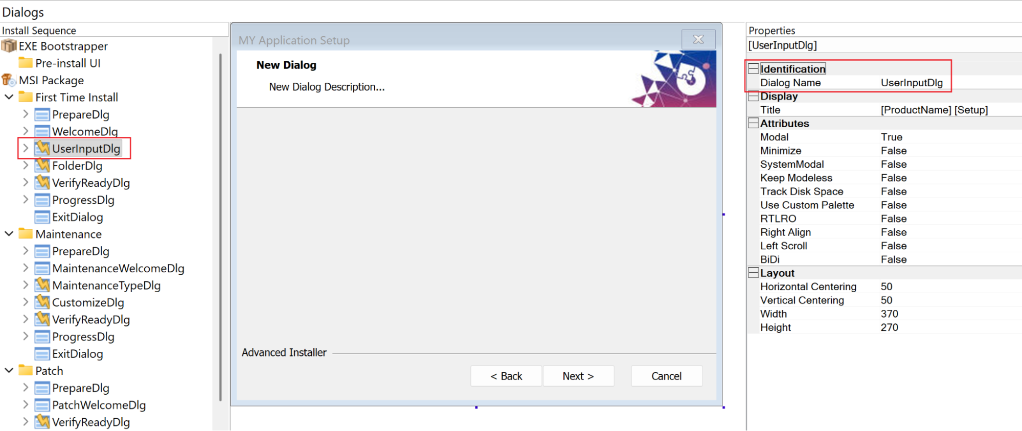 Add New Dialog in Advanced Installer