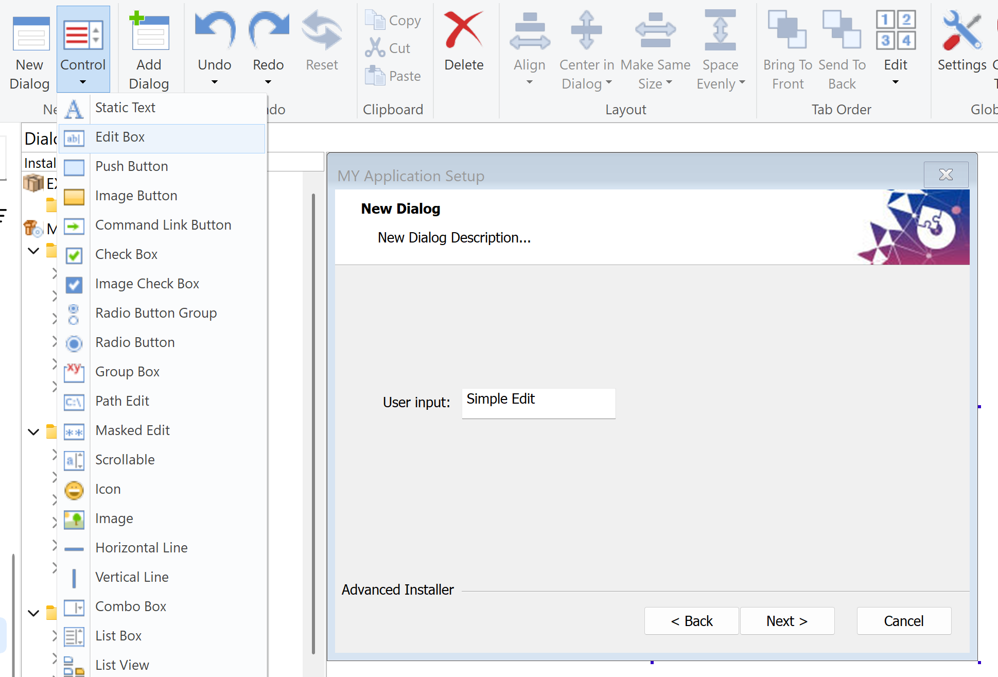 Select the Dialog Controls