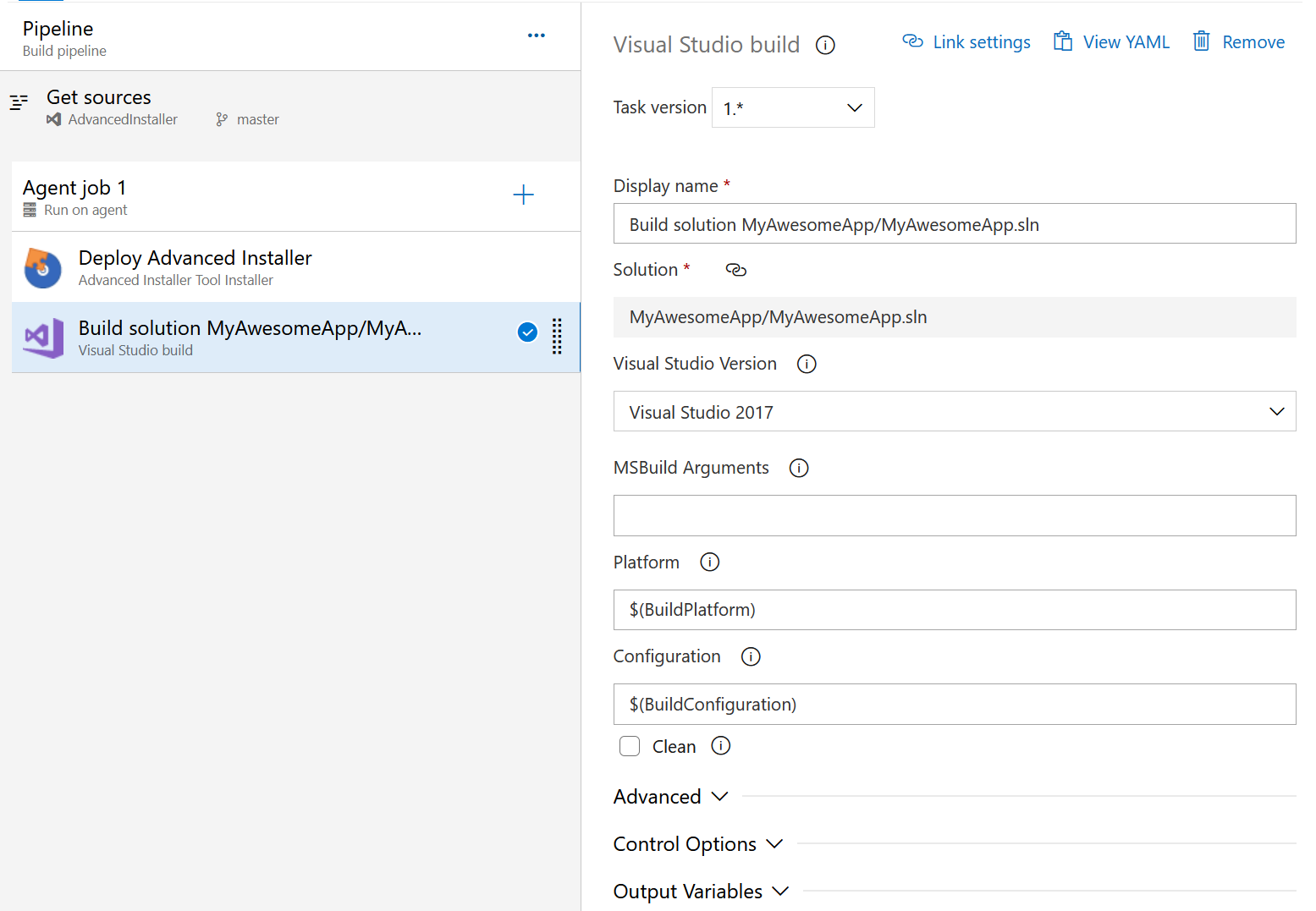 Build visual studio project pipeline