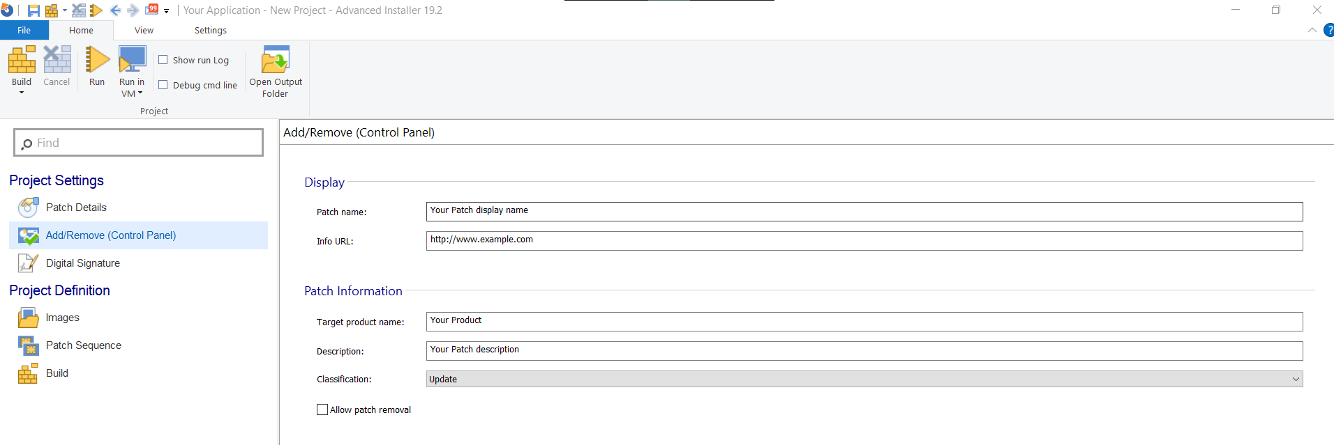 Patch information for Control Panel