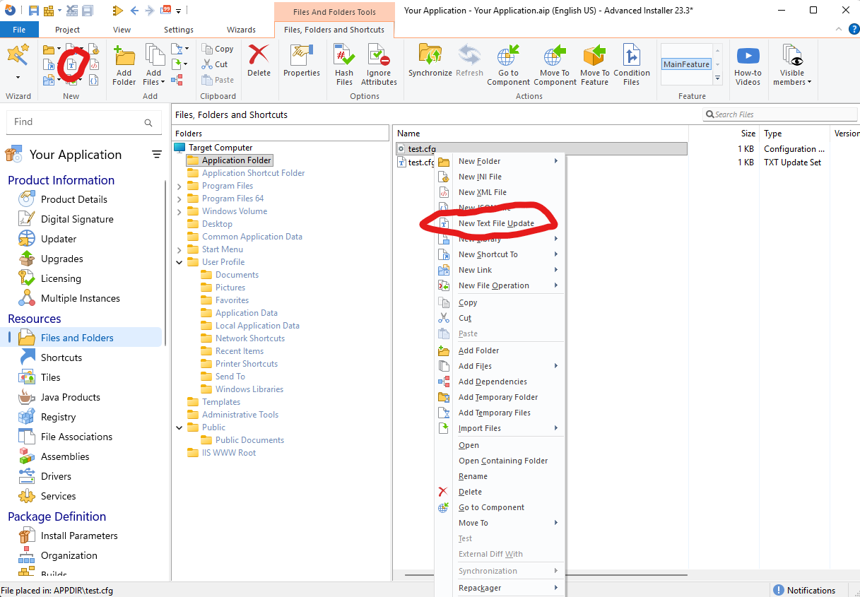 CFG files setting in Advanced Installer