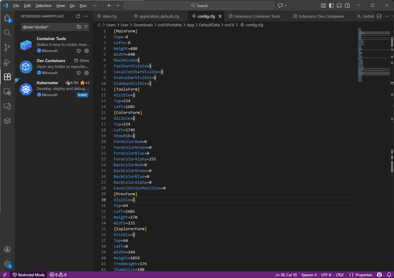 INI format for .cfg file