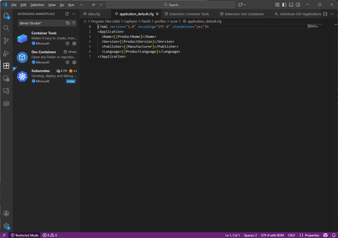 XML format for .cfg file