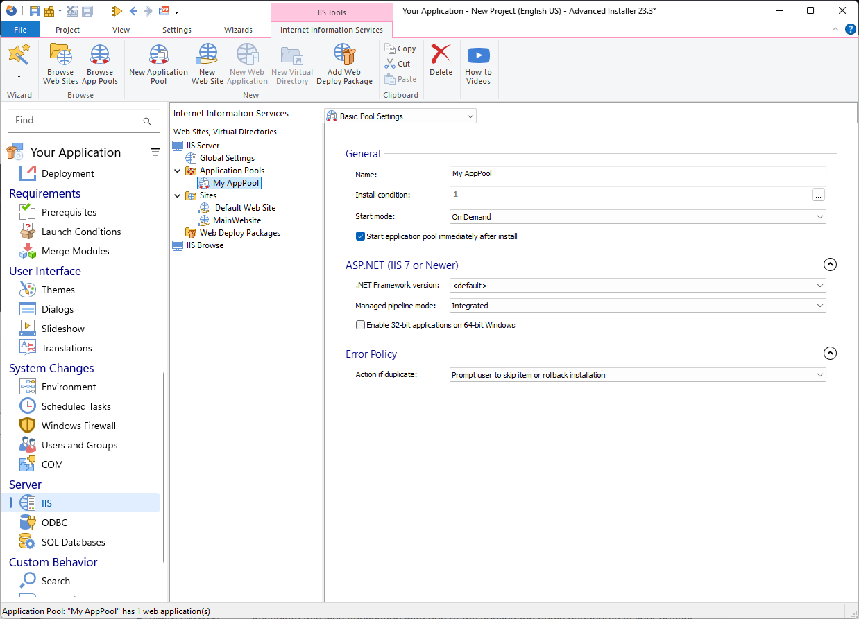 Configure Basic Pool Settings for IIS Configure Basic Pool Settings for IIS