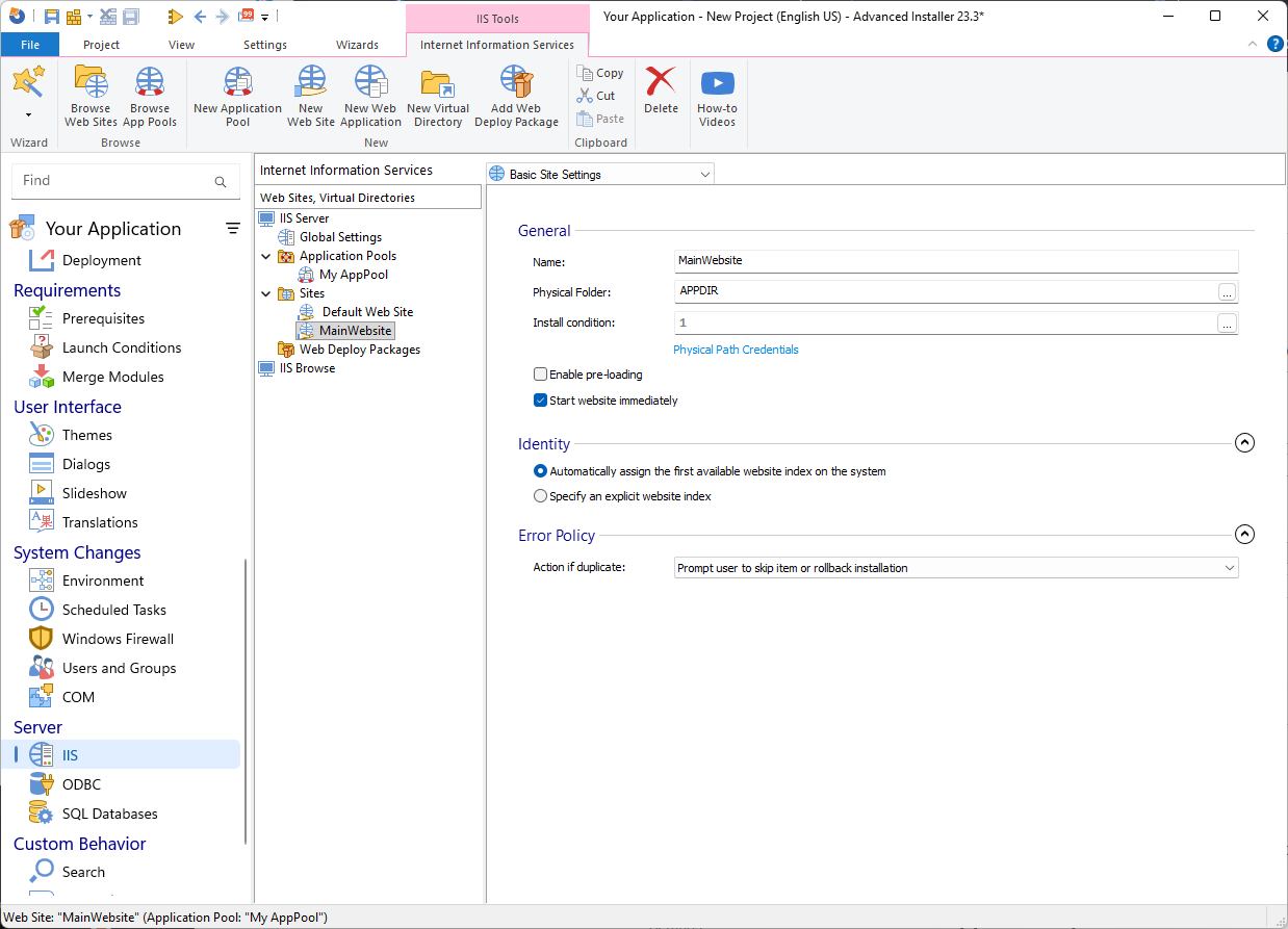 IIS Page in Advanced Installer IIS Page in Advanced Installer