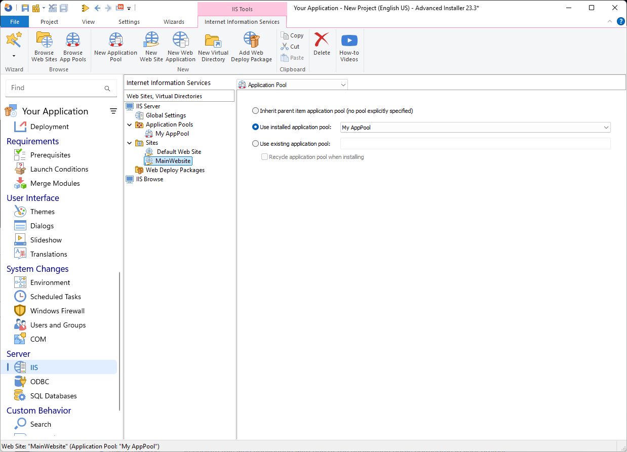 Use Installer Application Pool for IIS setup Use Installer Application Pool for IIS setup