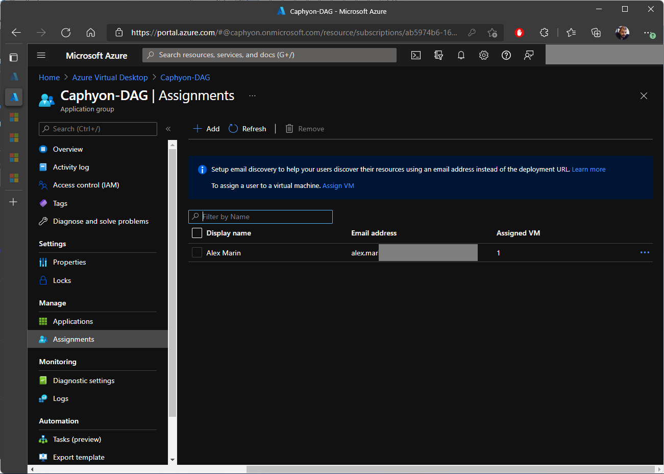 application assignments azure