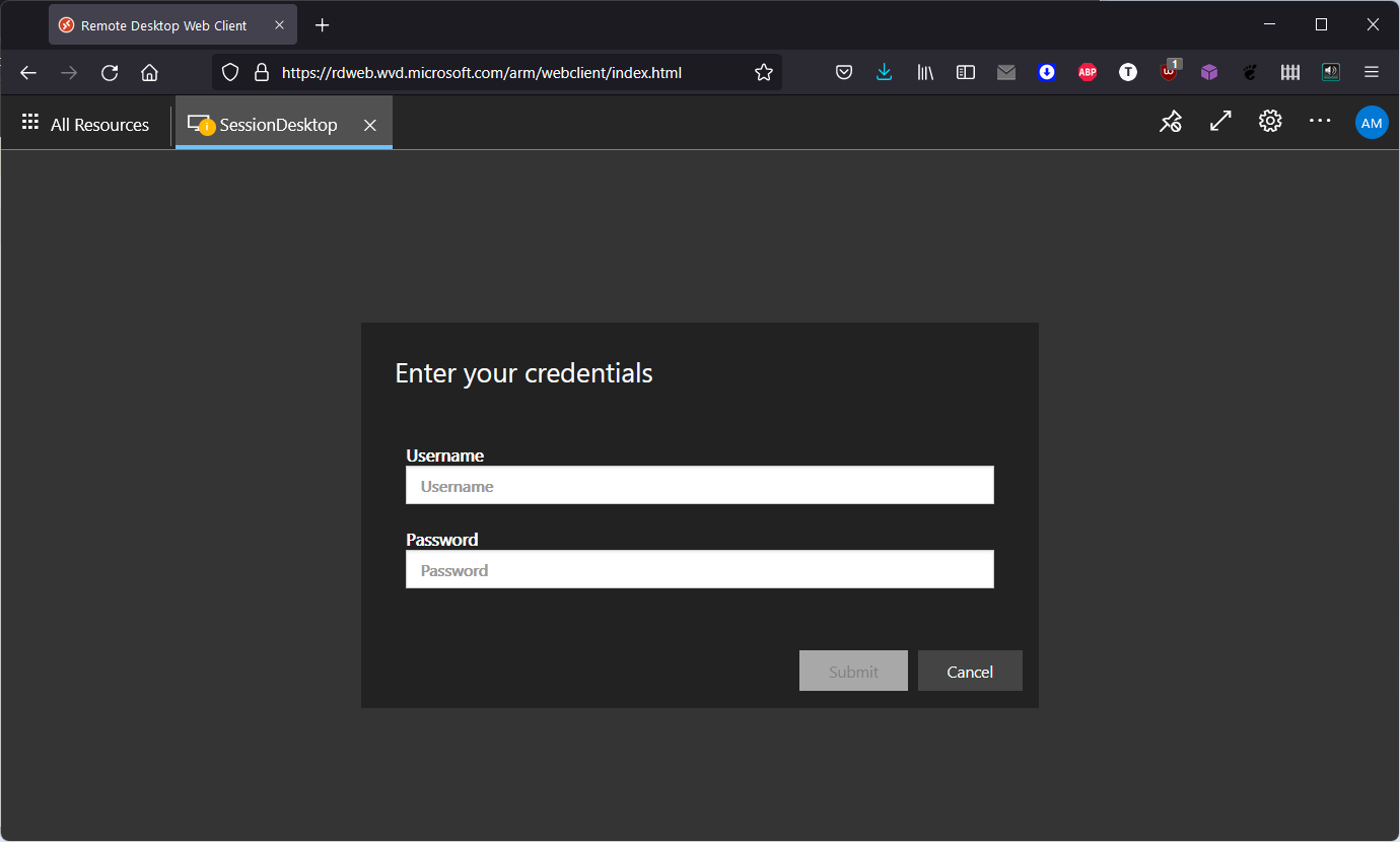 Azure Virtual Desktop Credentials