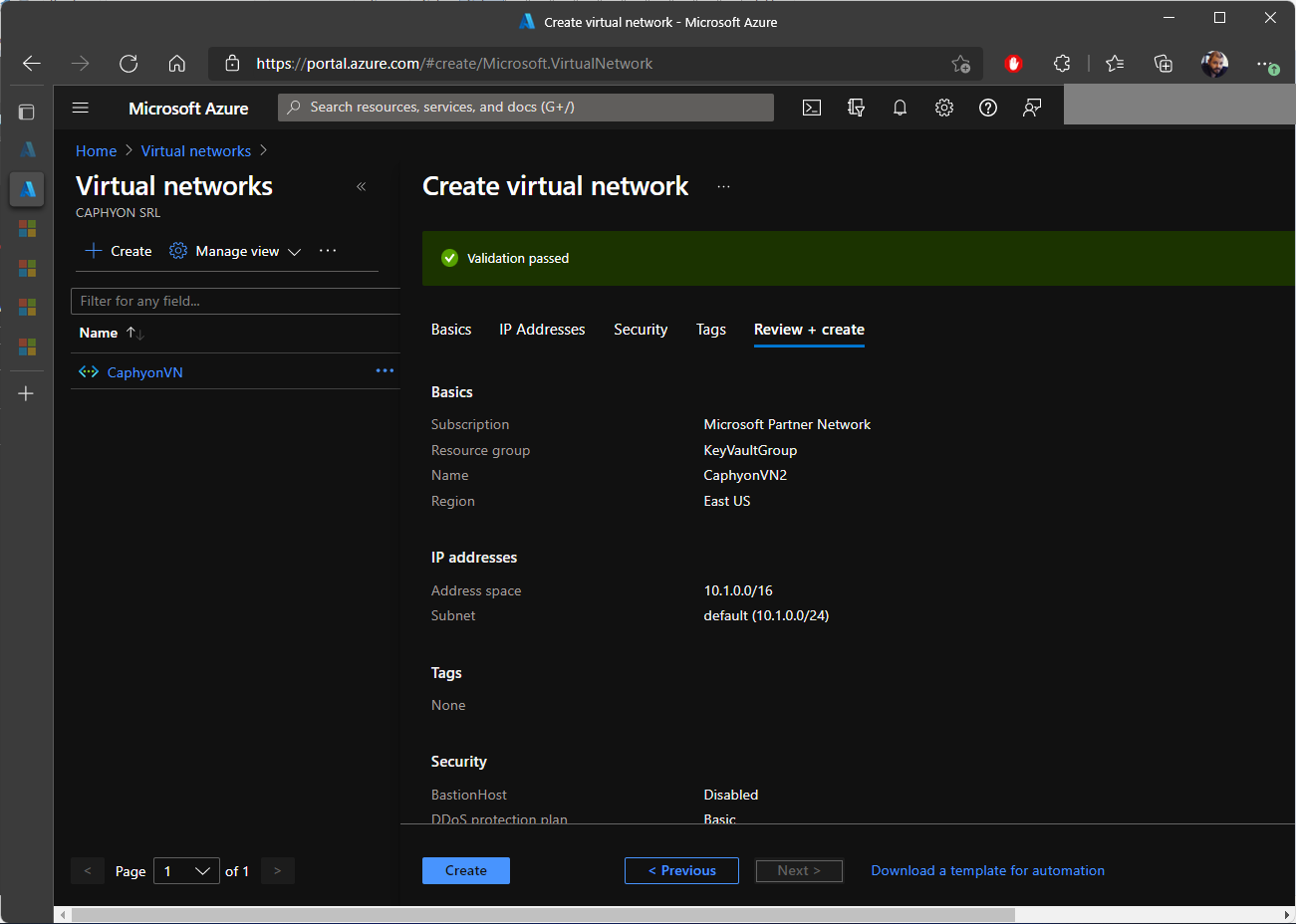 Create Virtual Network Step 4