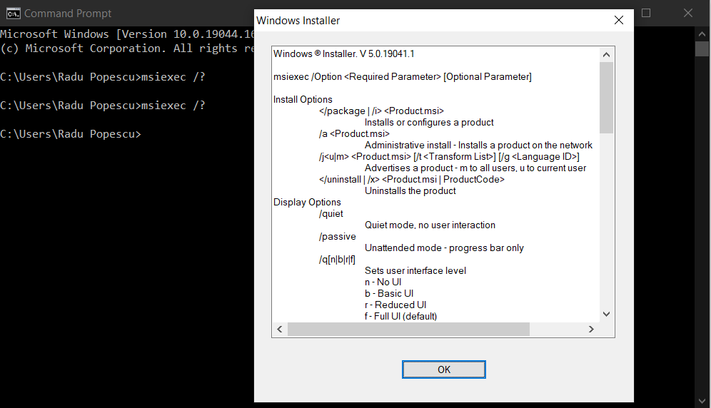 Command Prompt - MSI command lines