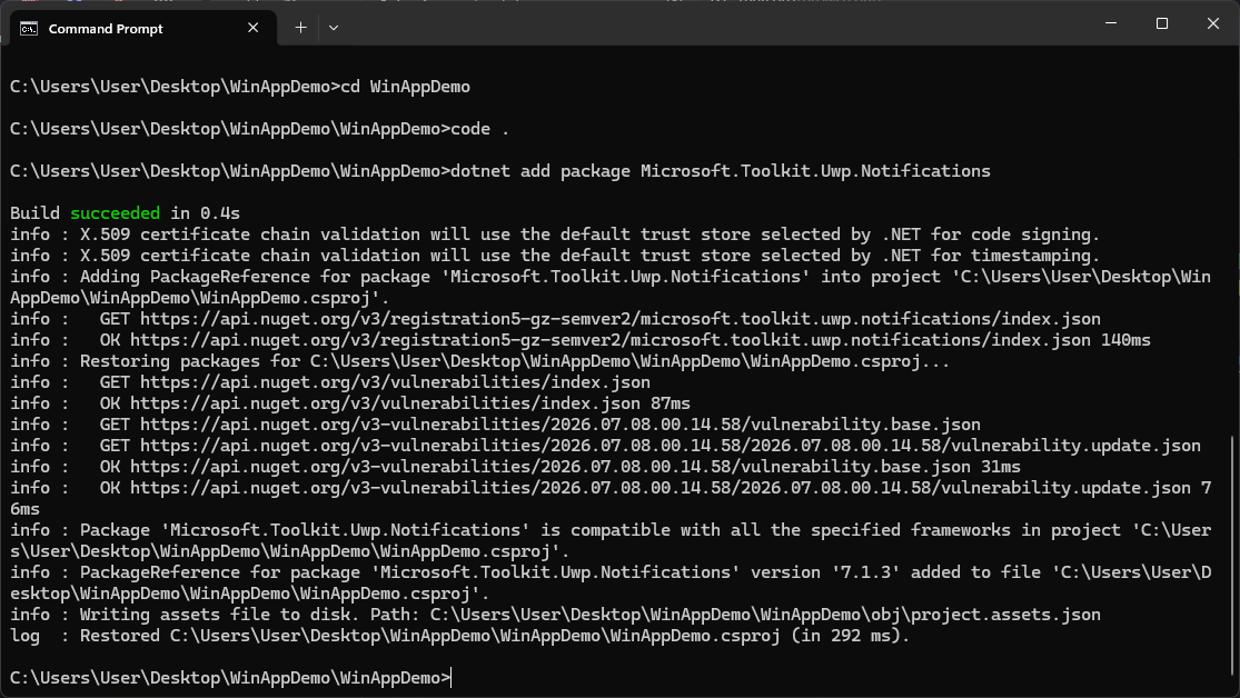 dotnet add package command in CMD