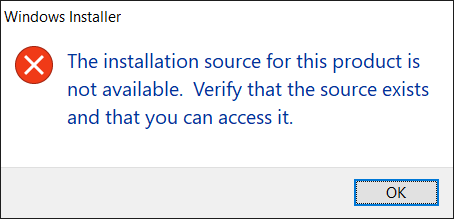 Installation source unavailable