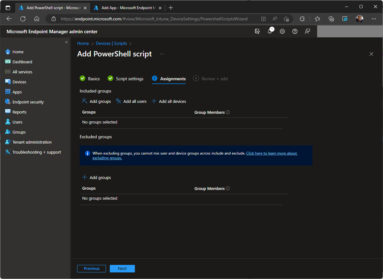 Intune PowerShell Script Assignment