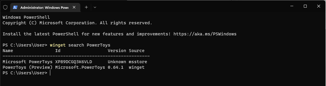 winget search PowerToys